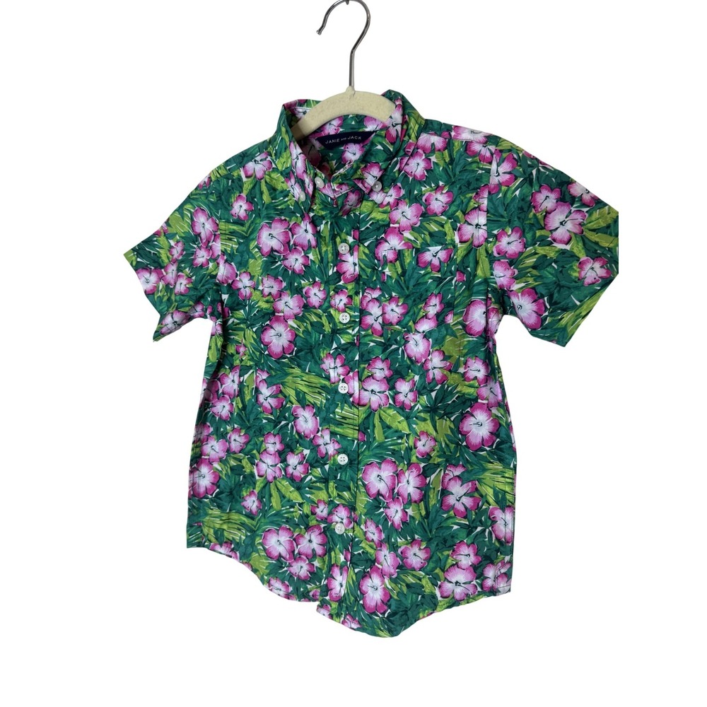 Janie And Jack Shirt Boys 4‎ Multicolor Floral Hawaiian Short Sleeve Button Up